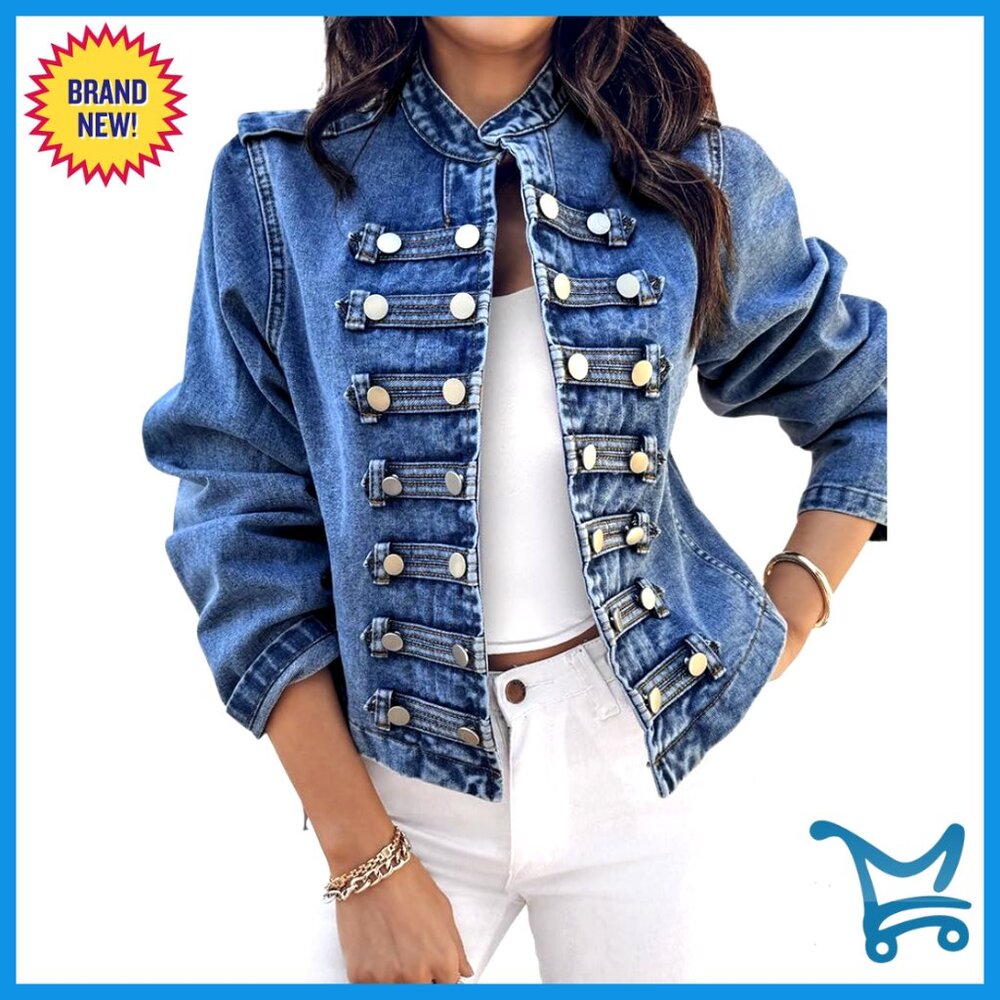 Denim Jacket Stand Collar Lightweight Casual Fall Coat Women's Outerwear